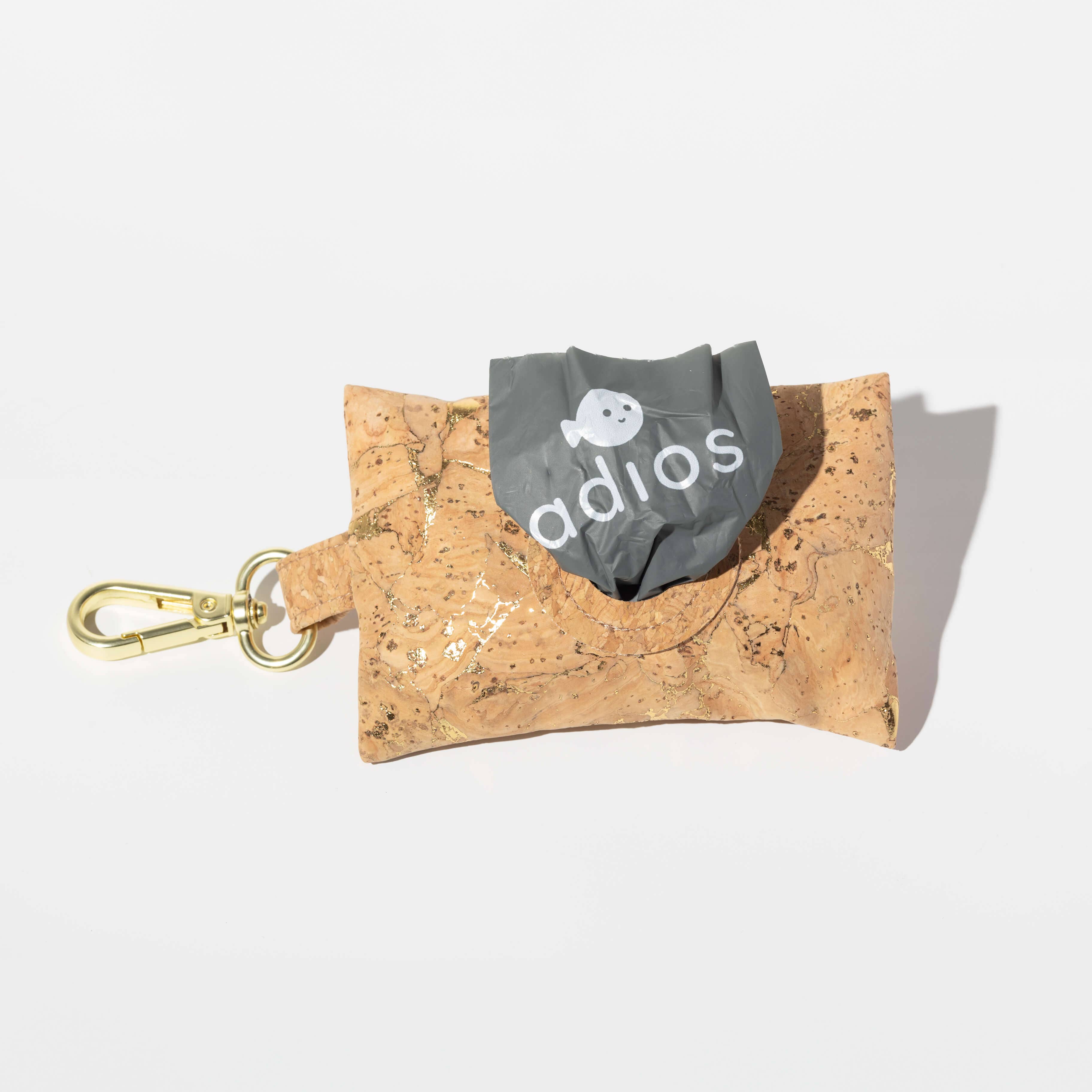 Adios Handmade Natural Cork Poo Bag Holders with 1 Roll of Compostable Poop Bags