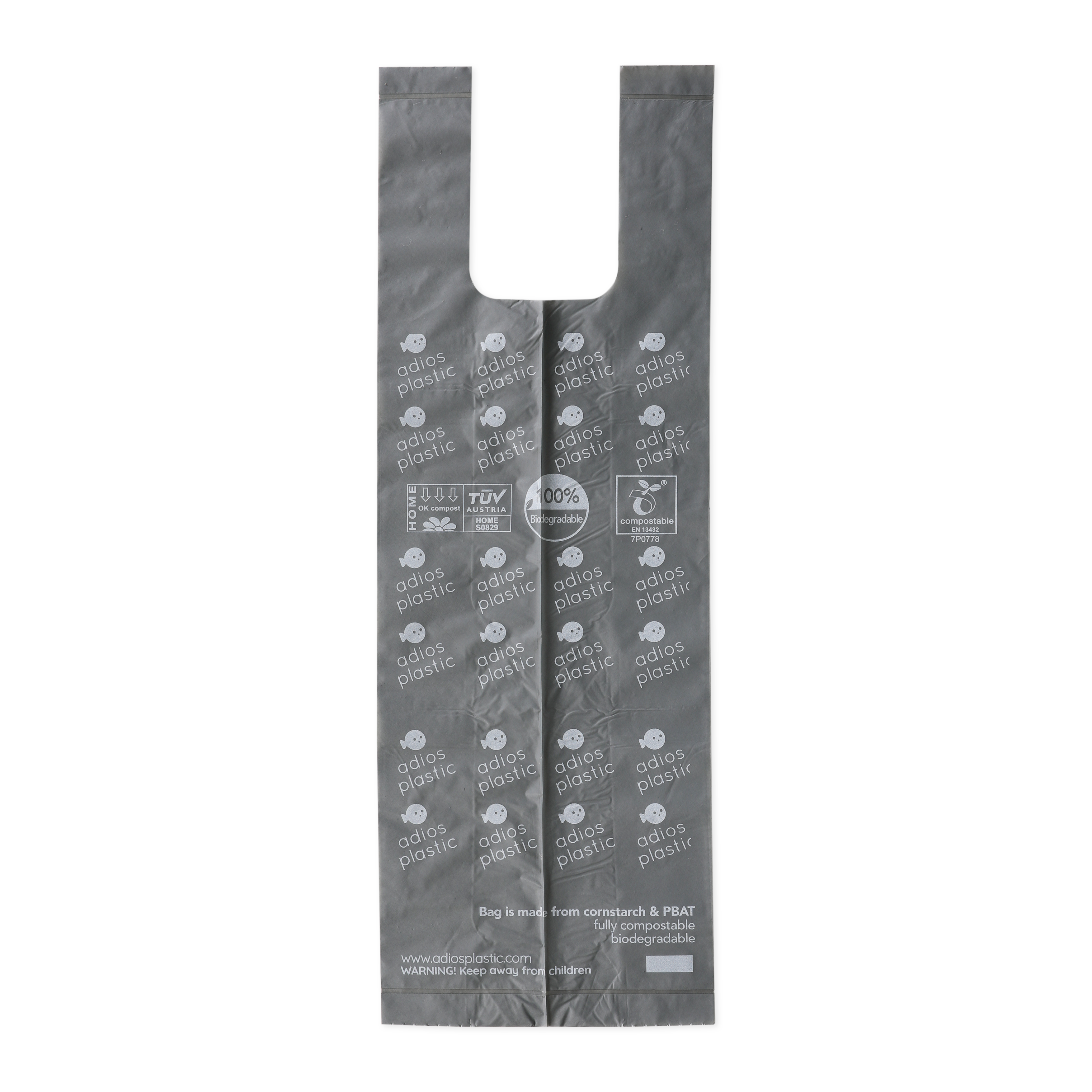 Adios Compostable Dog Poo Bags With Handle - 4 Rolls (60bags) - Grey or Coral