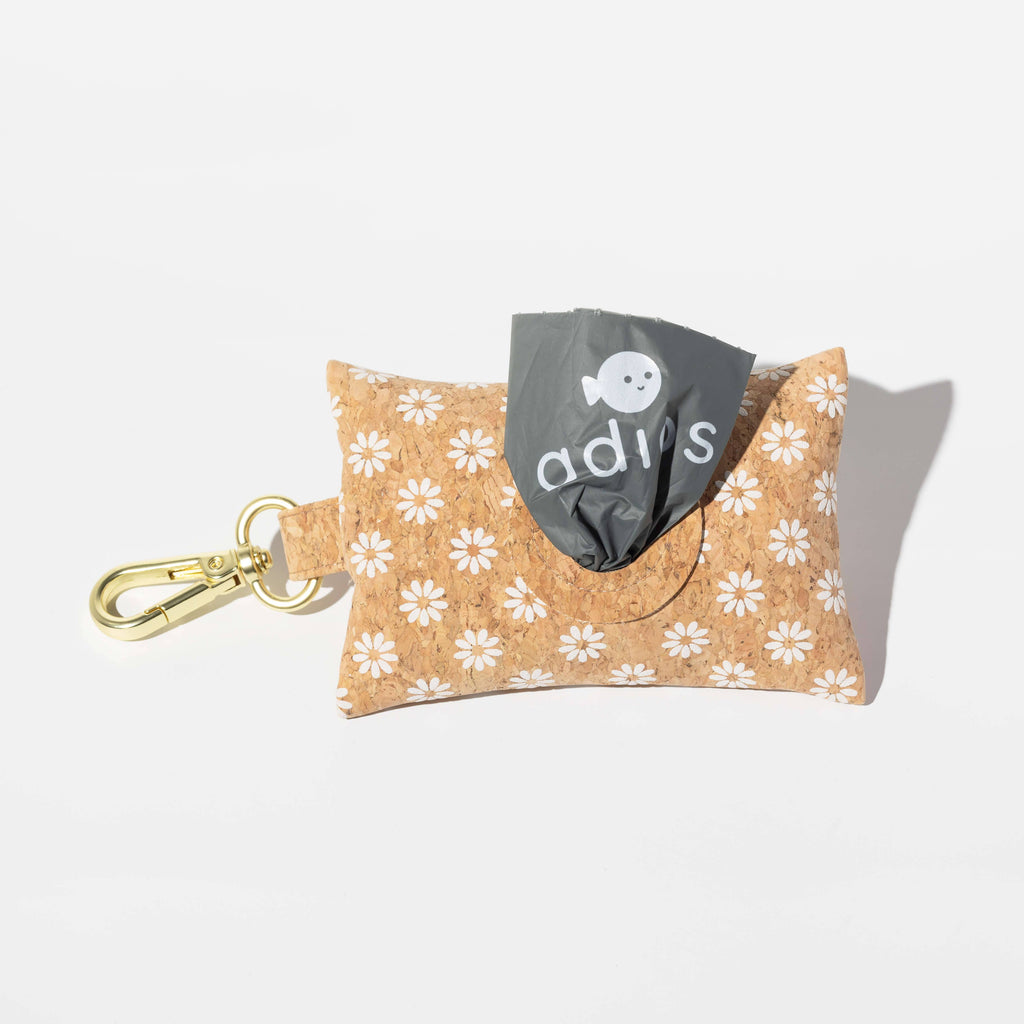 Adios Handmade Natural Cork Poo Bag Holders with 1 Roll of Compostable Poop Bags