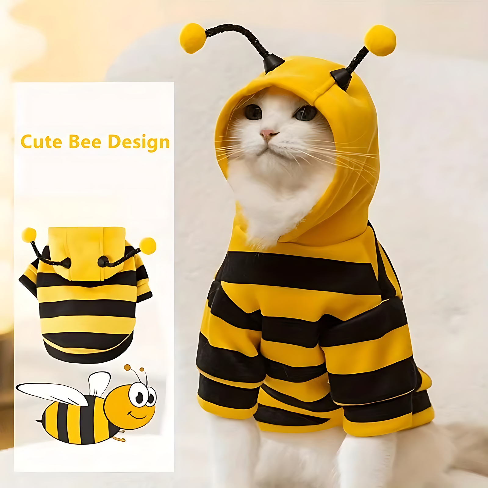Cute Bee Pet Hoodie – Warm Winter Costume for Dogs & Cats - Image 4