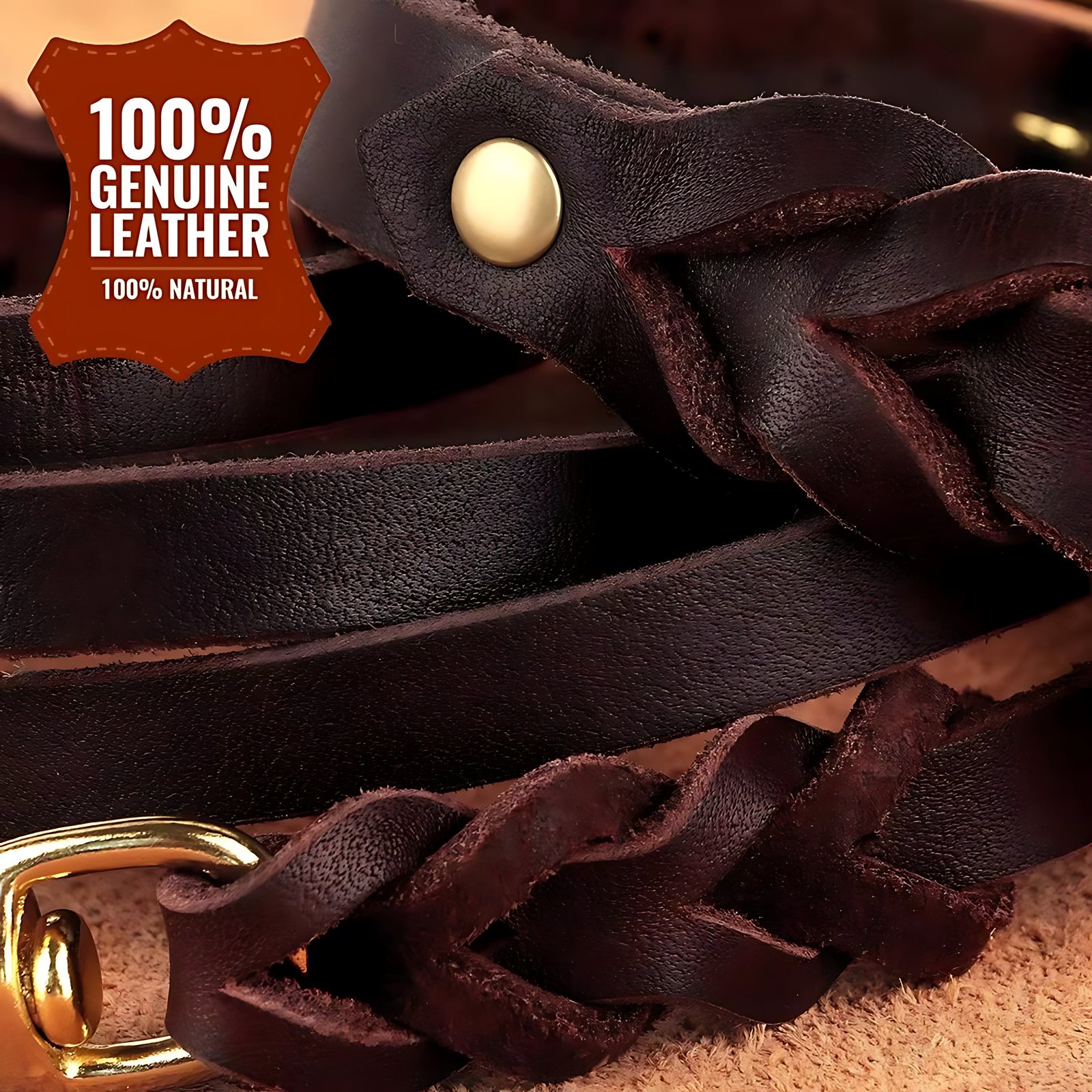 Genuine Leather Dog Collar & Lead Set – Braided Heavy Duty Leash - Image 5