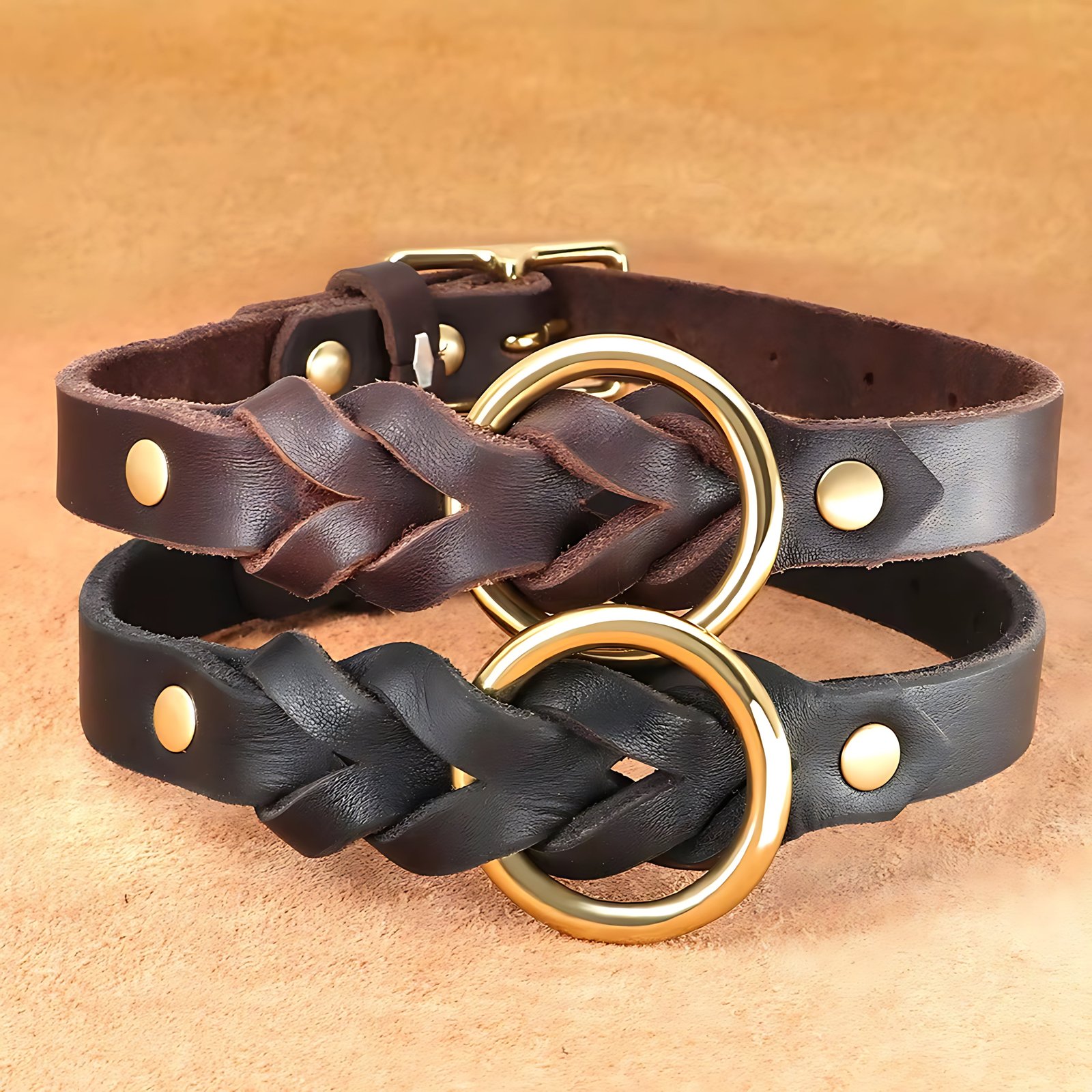 Genuine Leather Dog Collar & Lead Set – Braided Heavy Duty Leash - Image 3