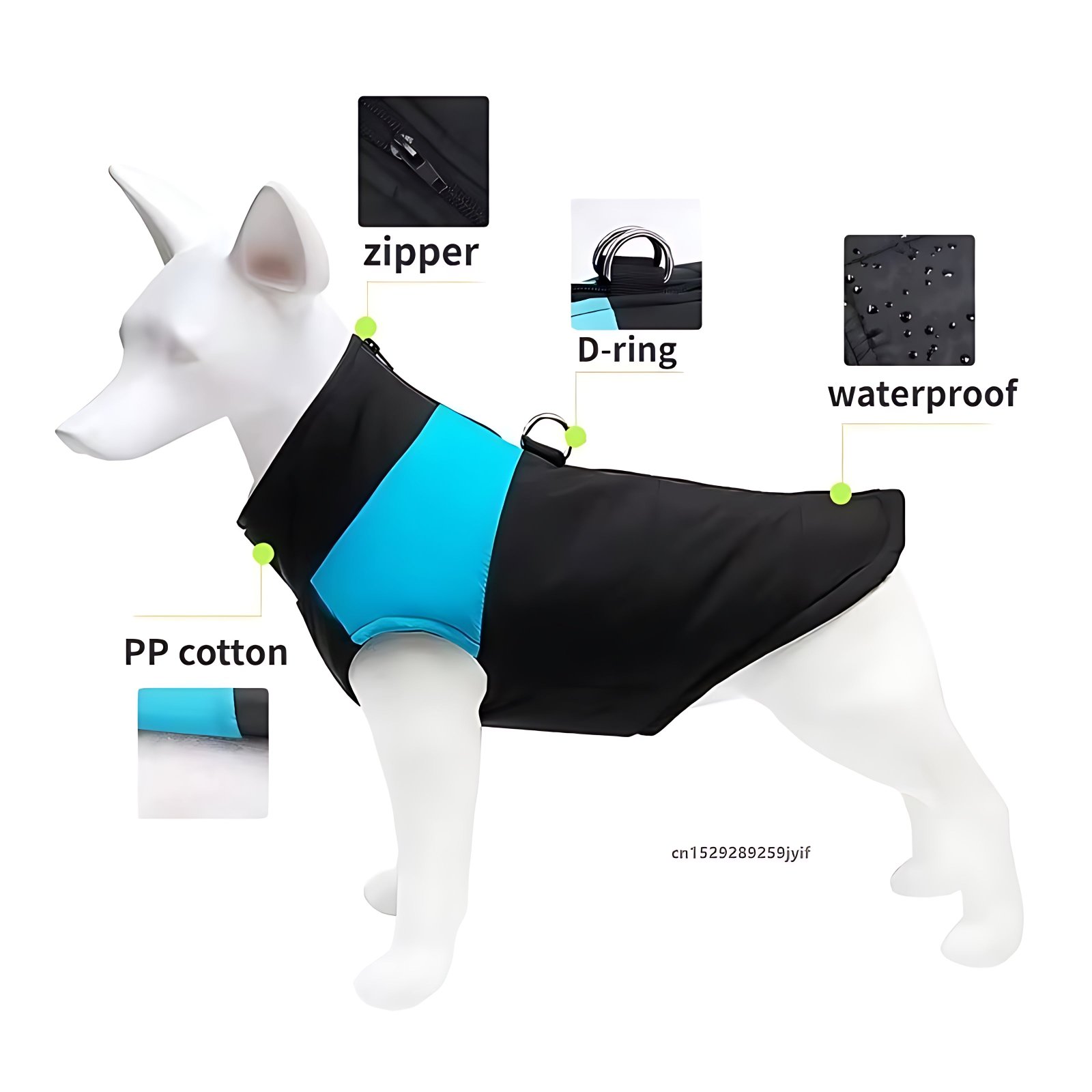 Waterproof Dog Winter Jacket – Warm Padded Coat with Zipper - Image 3