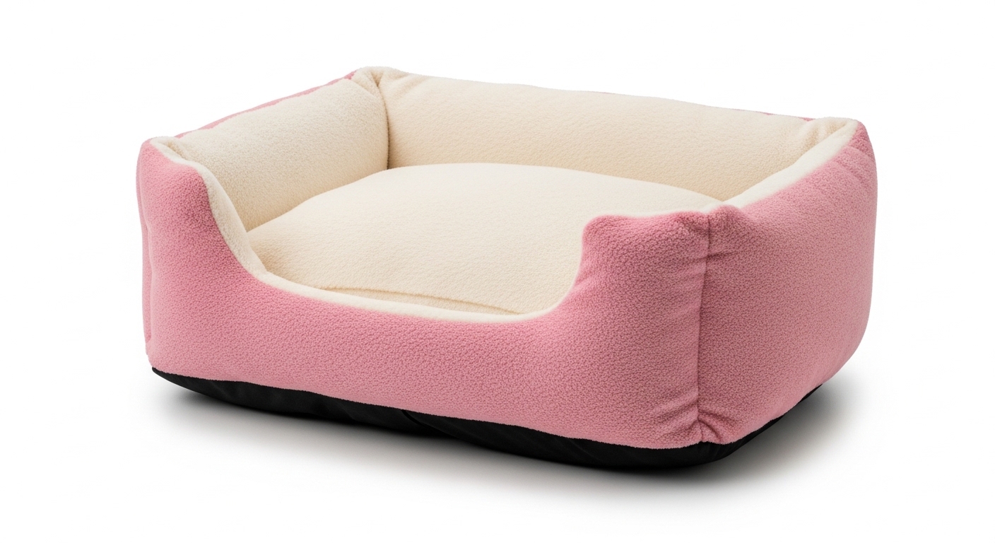 A pink and white dog bed with a black base on a plain white background for pets. Premium Plush Pet Basket Bed – Ultra Soft & Warm Sleeping Bed - Image 1