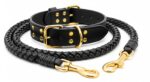 Premium Genuine Leather Dog Collar & Lead Set – Braided Heavy Duty Leash